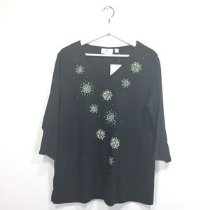 New Quacker Factory Large Shirt Black Beaded